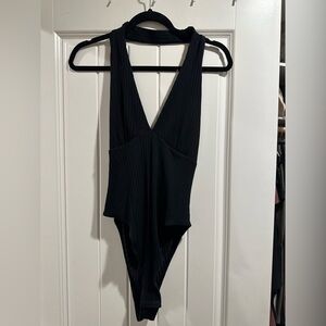 Willow and Root Black Ribbed Halter Bodysuit